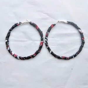 Hand painted distressed denim hoop earrings